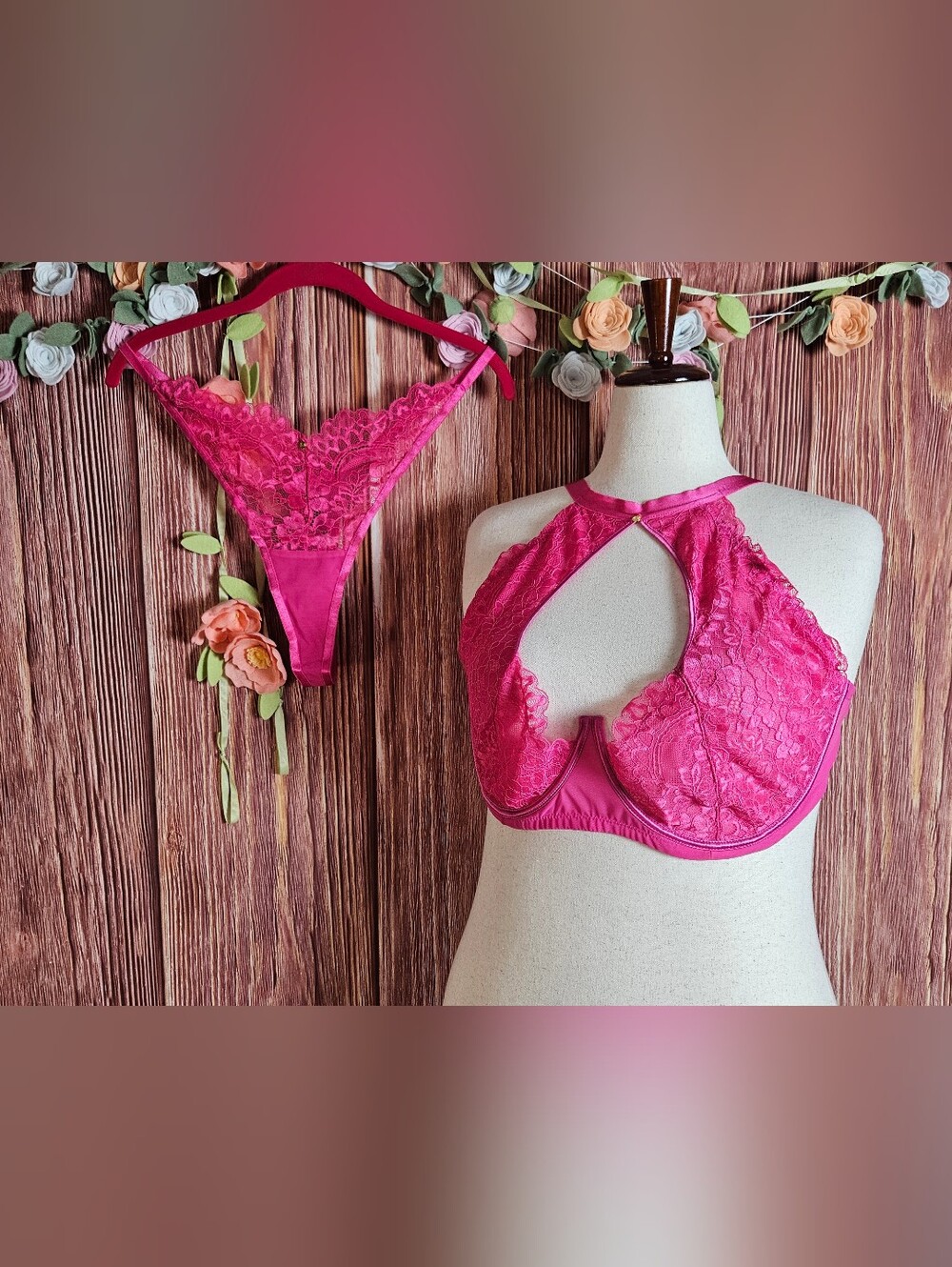NWT Adore Me Tululah Lace Halter Neck Bra 42G and Lace Thong 2X